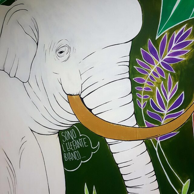 Carolina Turrio | Pittura murale "Foresta/Safari": Elefante bianco — dettaglio